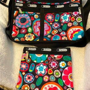 LeSportsac colorful purse with pouch
